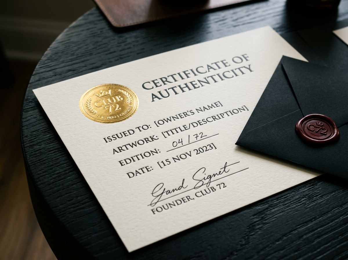 Club 72 Certificate of Authenticity